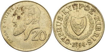 Кипр 20 центов 1994 KM 62.2 никель латунь 4140-836