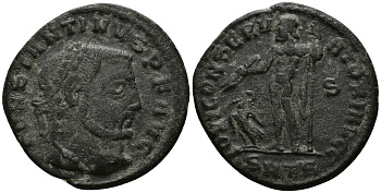 Римская Империя нуммий 311 Константин Великий IOVI CONSERVATORI AVGG Фессалоника Very fine (степень редкости R4) RIC 47b бронза 1073-6-67