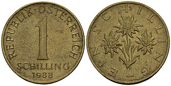 Австрия 1 шиллинг 1988 KM 2886 алюминиевая бронза 4167-711