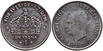 Швеция 1 крона 2002 Карл XVI Густав (1973- ) KM 894 медно-никель 4364-1232