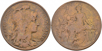 ФРАНЦИЯ 10 САНТИМОВ 1898 ДАНИЭЛЬ ДЮПЮИ KM 843, LA FRANC 136.6 бронза 3457-541