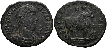 Римская Империя майорина 361 - 363 Юлиан Отступник SECVRITAS REI PVB Арелат (Константина) Good Very fine RIC 318 бронза 1073-7-33
