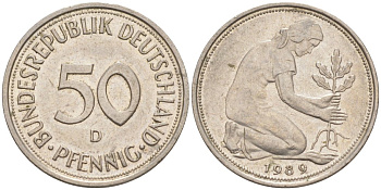 ФРГ 50 пфеннигов 1989 D J 384a, KM 109.2 медно-никель 63-357