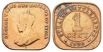 Стрейтс-Сетлментс (Стрейтс Сетлментс) 1 цент 1920 Георг V (1910-1936) KM 32 бронза 4697-1252