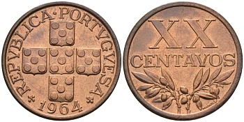 Португалия 20 сентаво 1964 KM 584 бронза 4567-458