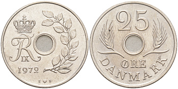 ДАНИЯ 25 ЭРЕ 1972 S; S, ФРЕДЕРИК IX (1947-1972) KM 855.2 медно-никель UNC 106-233