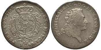 Польша 8 грошей (2 злотых) 1768 FS, Станислав Август Понятовский (1764-1795), вес 9,14 гр. KM 186.2 (С53.2) серебро 1516-1024