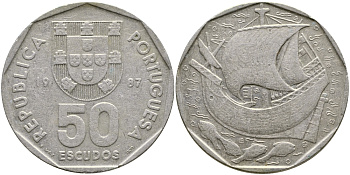 ПОРТУГАЛИЯ 50 ЭСКУДО 1987 KM 636 медно-никель 1524-835