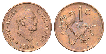ЮАР 1 цент 1976 Окончание президентства Якобуса Йоханнеса Фуше KM 91 бронза aUNC 4392-335