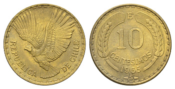 Чили 10 сентесимо 1965 KM 191 алюминиевая бронза aUNC 4662-542