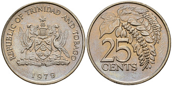 Тринидад и Тобаго 25 центов 1979 цветок дикая пуансеттия KM 32 медно-никель 4152-1055