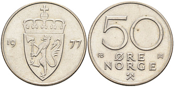 Норвегия 50 эре 1977 Улаф V (1957-1991) KM 418 медно-никель aUNC 4586-1143