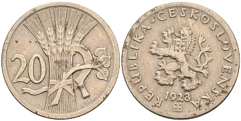 Чехословакия 20 геллеров 1928 KM 1 медно-никель 4575-1023
