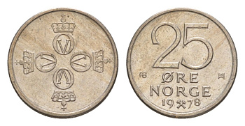 Норвегия 25 эре 1978 Улаф V (1957-1991) KM 417 медно-никель 4632-1252