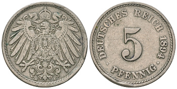Германия 5 пфеннигов 1894 А J.297 медно-никель 4385-638