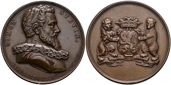 Нидерланды медаль 1846 Симон Стевин (1548-1620), медальер F. de Tondt, диаметр 48 мм. бронза 1097-1-22