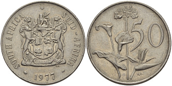 ЮАР 50 центов 1977 Зантедеския Эллиота (калла), герб KM 87 никель 32-1132