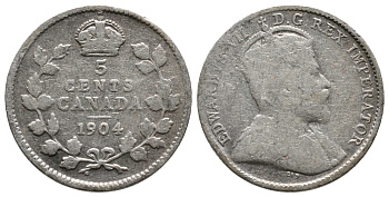 КАНАДА 5 ЦЕНТОВ 1904 ЭДУАРД VII KM 13 серебро 73-1524
