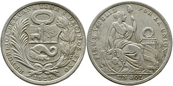 Перу 1 соль 1923 KM 218.1 серебро 1519-1341