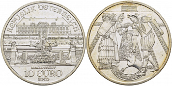 Австрия 10 евро 2003 дворец Шлосс Хоф, крестьяне KM 3103 серебро PROOF 00-000-00