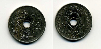 БЕЛЬГИЯ 25 САНТИМОВ 1927 BELGIQUE KM 68.1 медно-никель 37-1247