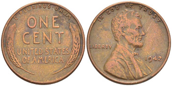 США 1 ЦЕНТ 1942 ЛИНКОЛЬН KM 132 бронза 3309-455