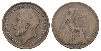 Великобритания 1 пенни 1916 Георг V (1910-1936) KM 810, Spink 4051 бронза 4661-526