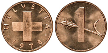 Швейцария 1 раппен 1978 KM 46 бронза UNC M53-15
