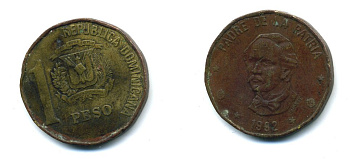 Доминиканская Республика 1 песо 1992 Хуан Пабло Дуарте KM 80.1 медь цинк 4364-557