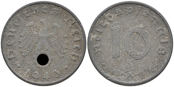 Германия 10 рейхспфеннигов 1943 A KM 101, J.371 цинк 63-319