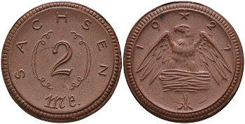 Саксония 2 марки 1921 J. N 56 фарфор 1094-1-73