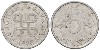Финляндия 5 пенни 1982 KM 45a алюминий 99-1016