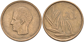 Бельгия 20 франков 1982 Belgie, Бодуэн I (1951-1993) KM 160 никель бронза 4126-234