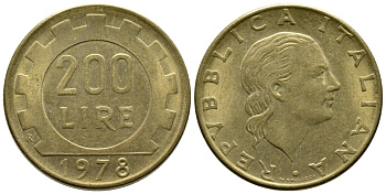 Италия 200 лир 1978 R, шестерня KM 105 алюминиевая бронза 47-645