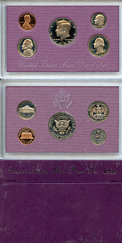 США официальный набор из 5 монет, в пластике 1988 S, Джон Кеннеди, в твердом пластике KM PS 159   PROOF  8-2-04-29