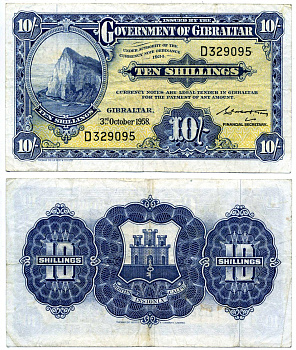 Гибралтар 10 шиллингов 1958 3 октября 1958, TDLR Pick 14с бумага 451-448-2