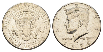 США 1/2 доллара (50 центов) 1996 P, Джон Кеннеди KM A202b медь плакированная медно-никелем aUNC 4517-823
