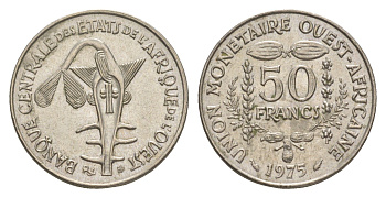 Западная Африка (BCEAO) 50 франков 1975 KM 6 медно-никель aUNC 4611-258