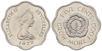 Сейшельские острова 5 центов 1972 FAO, цветок, Елизавета II (1952-2022) KM 18 алюминий UNC 4528-435