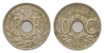 Франция 10 сантимов 1927 KM 866a, Le Franc 138.3 медно-никель 4651-918