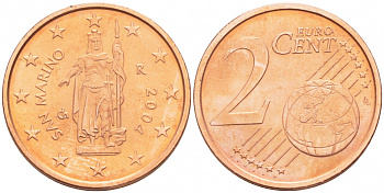 Сан-Марино 2 евроцента 2005 R KM 441 сталь плакированная медью UNC