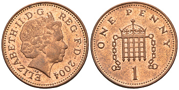 Великобритания 1 пенни 2004 Елизавета II (1952-2022) KM 986, Spink 4710 (B5) сталь плакированная медью 4609-615