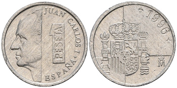 Испания 1 песета 1996 M, Хуан Карлос I (1975-2014) KM 832 алюминий 4602-1162