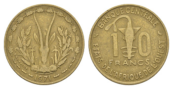 Западная Африка (BCEAO) 10 франков 1971 KM 1a медь алюминий никель 4175-1235