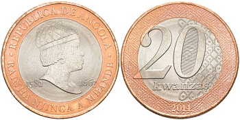 Ангола 20 кванза 2014 Королева Зинга Мбанди Нгола (1582-1663) KM 111 биметалл aUNC 69-125