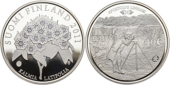 Финляндия 10 евро 2011 Пер Кальм, путешественник KM 167 серебро  PROOF  11-164-25