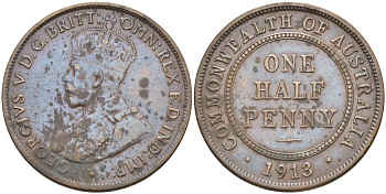 Австралия 1/2 пенса 1913 KM 22 бронза 63-1345
