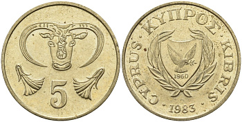 Кипр 5 центов 1983 голова быка KM 55.1 никель латунь 4141-924