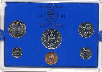 Швеция набор монетного двора из 6 монет 1983 в пластике, Карл XVI Густав (1973- ) KM MS27 UNC 5-4-2-75