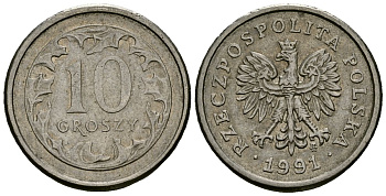Польша 10 грошей 1991 Y 279 медно-никель 4136-813